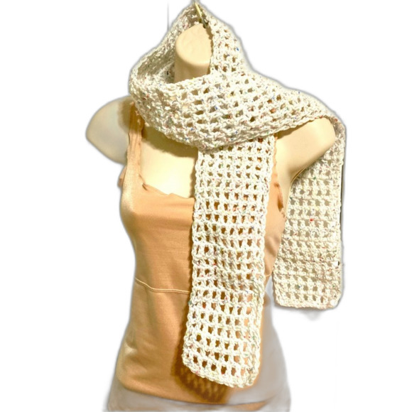 Sprinkled Donut Fashion SCARF Windowpane Crocheted 58 x 4.5 inches - Picture 7 of 11